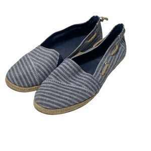 Nautica Rudder Denim Striped Slip-On Espadrille Deck Shoes Women's Size 10